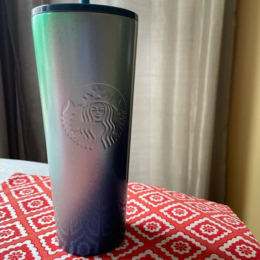 Starbucks 2021 Holiday Blue Green Ombré Stainless Steel Tumbler 24 oz